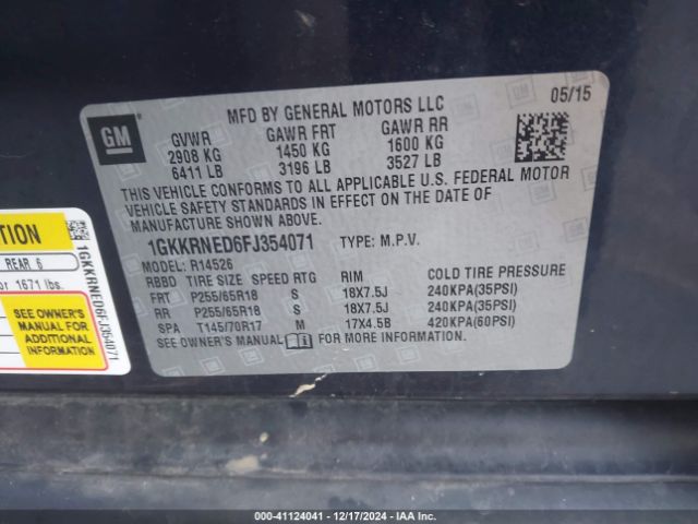 1GKKRNED6FJ354071 GMC Acadia Sle-1
