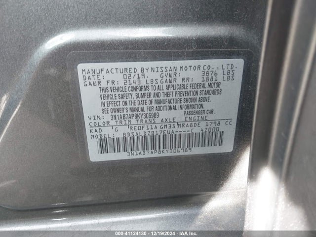 Nissan SENTRA SV 2019 3N1AB7AP8KY306989 Image 9
