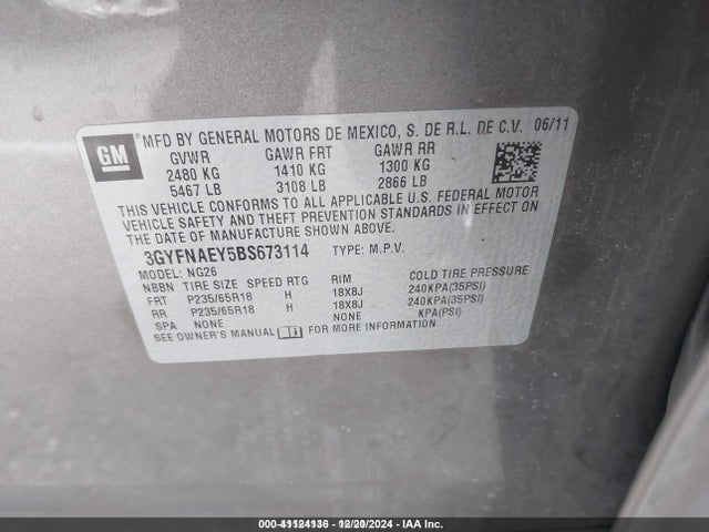 2011 CADILLAC SRX 3GYFNAEY5BS673114 Photo 8