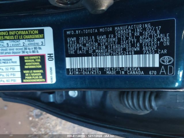 2T1BURHE7HC853448 Toyota COROLLA SE