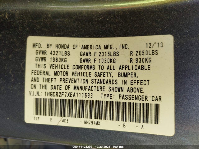 Honda ACCORD EX 2014 1HGCR2F7XEA111693 Image 9