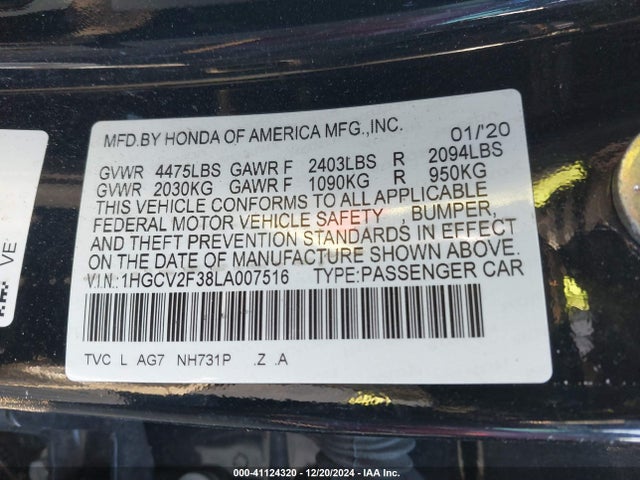 Honda Accord Sport 2.0t 2020 1HGCV2F38LA007516 Image 9