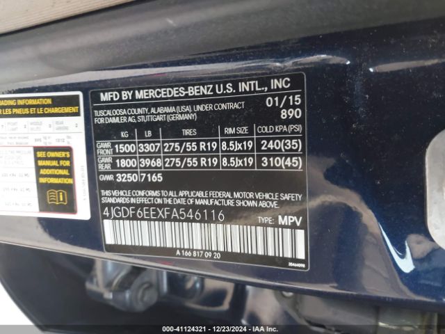 4JGDF6EEXFA546116 Mercedes-Benz Gl 450 4matic