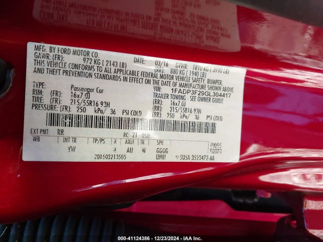 Ford FOCUS SE 2016 1FADP3F29GL304417 Image 9