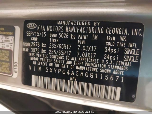5XYPG4A38GG115671 KIA Sorento 2.4l L
