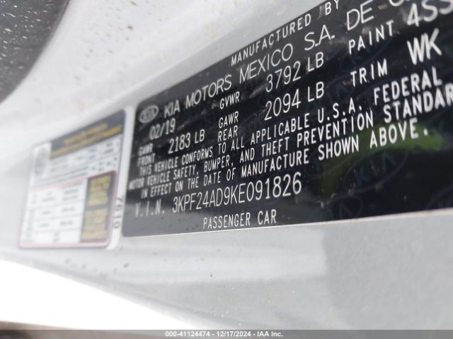 3KPF24AD9KE091826 KIA Forte Lxs