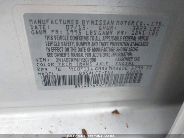 3N1AB7AP4FY309880 Nissan SENTRA S
