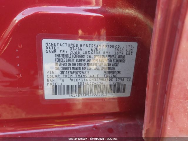 3N1AB7AP9GY224213 Nissan SENTRA SL