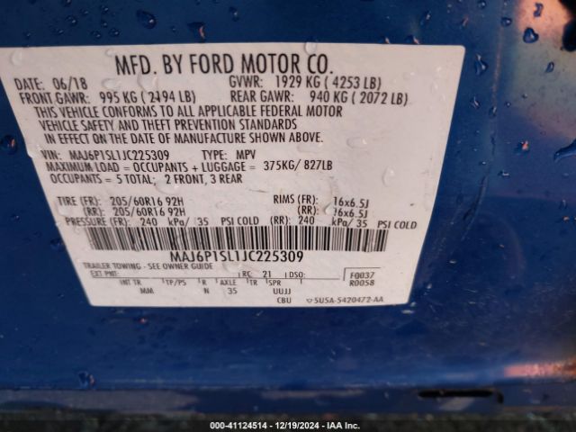 MAJ6P1SL1JC225309 Ford ECOSPORT S