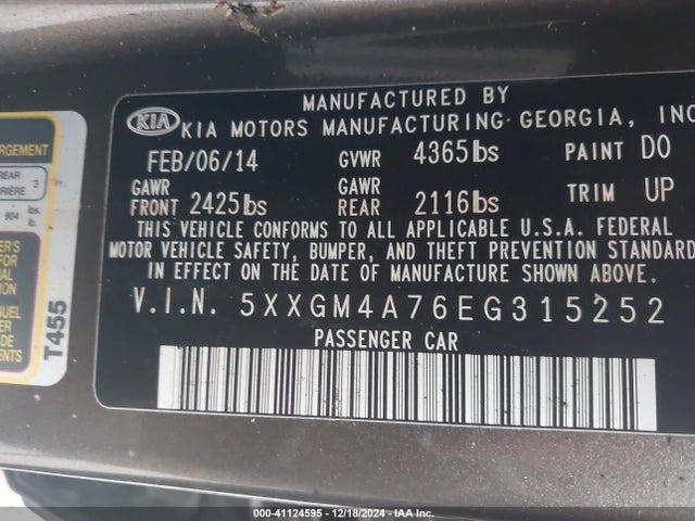 KIA Optima Lx 2014 5XXGM4A76EG315252 Image 9