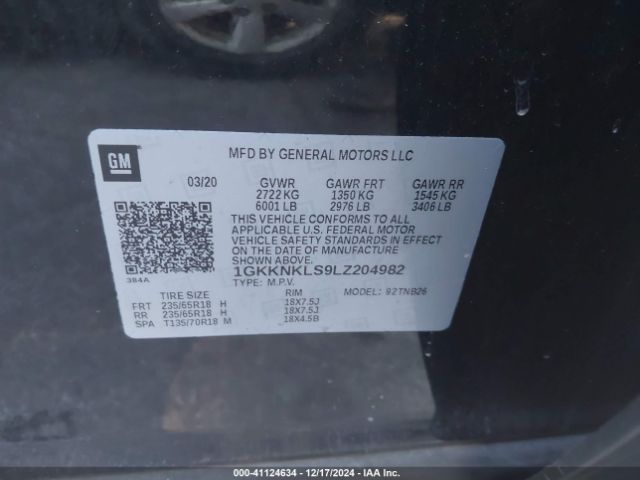 1GKKNKLS9LZ204982 GMC Acadia Fwd Sle