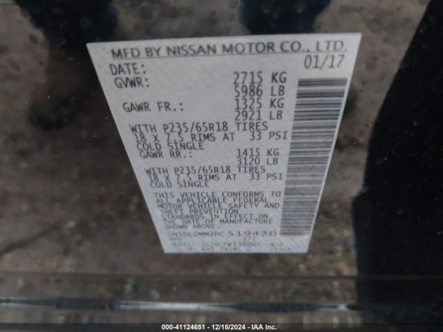5N1DL0MM2HC519420 Infiniti QX60