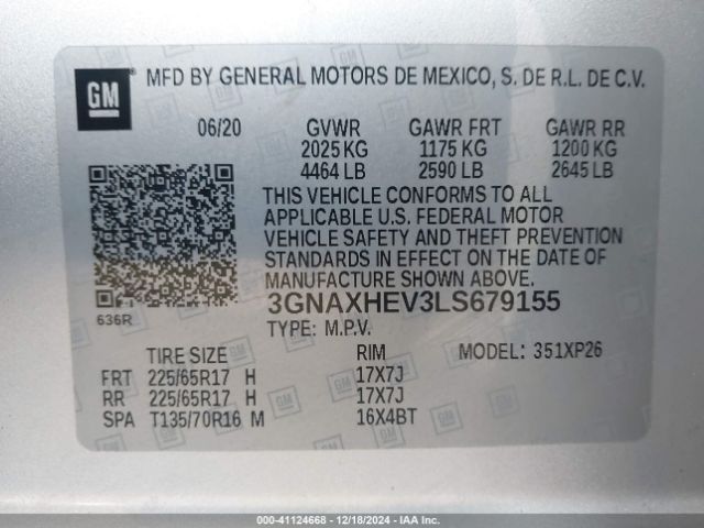 3GNAXHEV3LS679155 Chevrolet Equinox Fwd Ls
