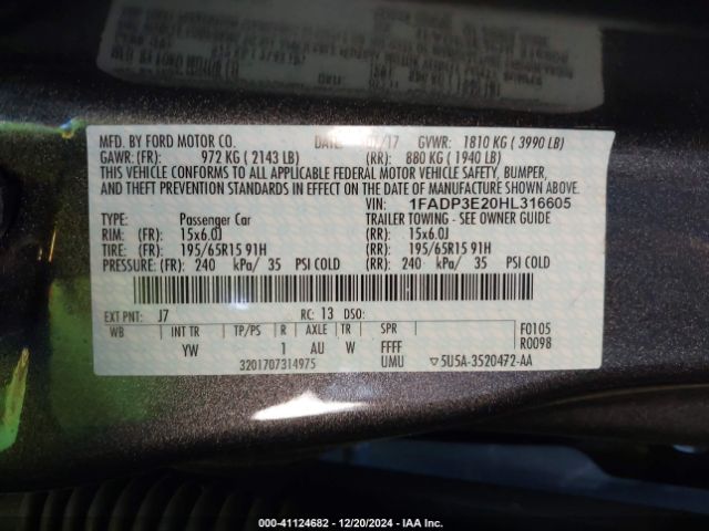 1FADP3E20HL316605 Ford FOCUS S