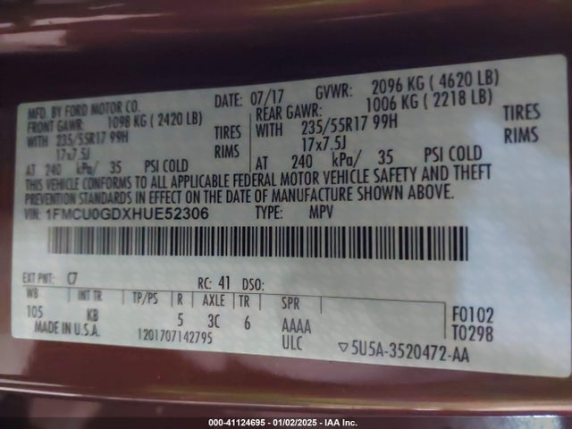Ford ESCAPE SE 2017 1FMCU0GDXHUE52306 Image 9
