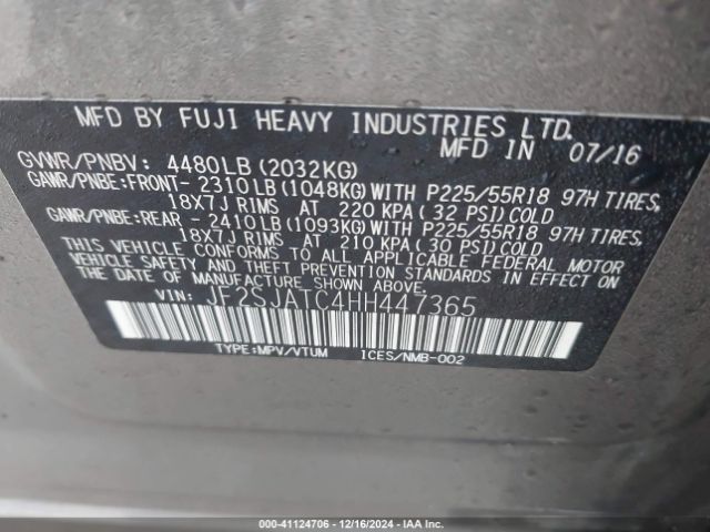 JF2SJATC4HH447365 Subaru Forester 2.5i Touring