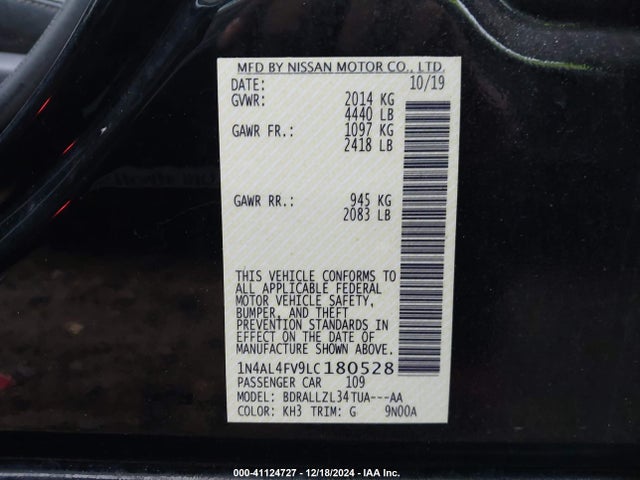 1N4AL4FV9LC180528 Nissan Altima Platinum Vc-turbo Fwd