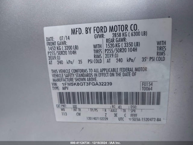 1FM5K8GT3FGA32239 Ford EXPLORER SPORT