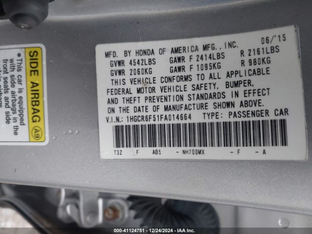 1HGCR6F51FA014664 Honda Accord Hybrid Ex-l