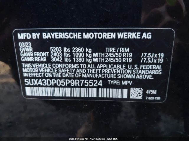 5UX43DP05P9R75524 BMW X3 Sdrive30i
