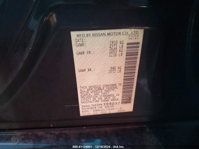 Nissan Altima 2.5 S 2015 1N4AL3AP3FN394037 Image 9