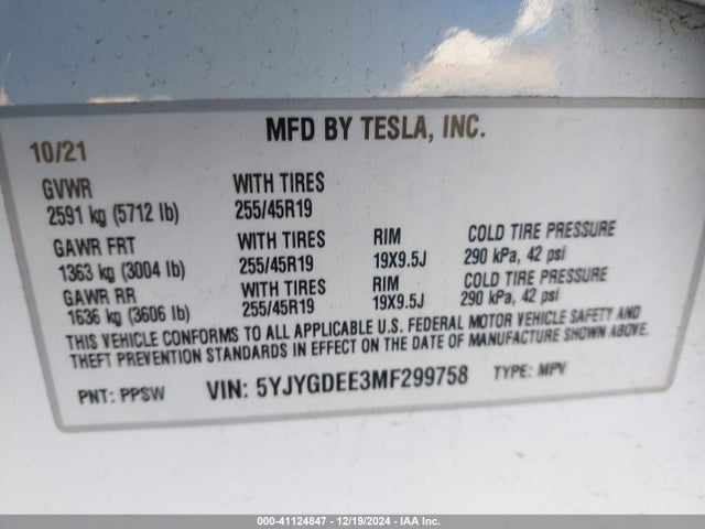 2021 TESLA MODEL Y 5YJYGDEE3MF299758 Photo 8