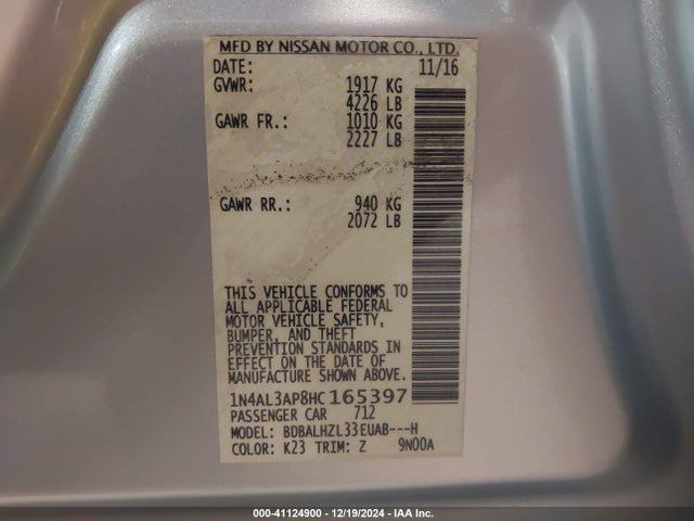 Nissan Altima 2.5 Sr 2017 1N4AL3AP8HC165397 Image 9