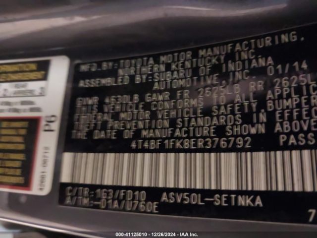 4T4BF1FK8ER376792 Toyota CAMRY LE