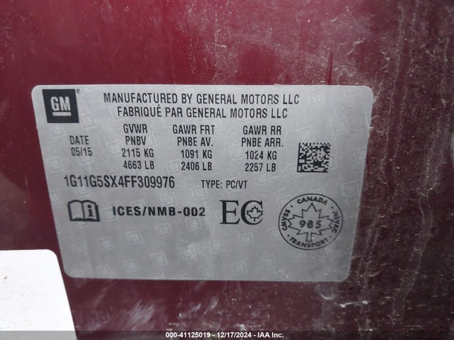 Chevrolet Malibu 2lz 2015 1G11G5SX4FF309976 Image 9