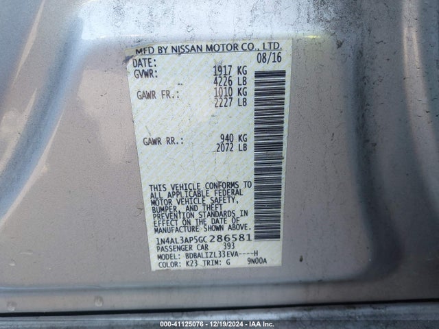 1N4AL3AP5GC286581 Nissan Altima 2.5 Sv