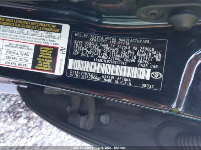 4T1BK1EB2GU211945 Toyota AVALON XLE