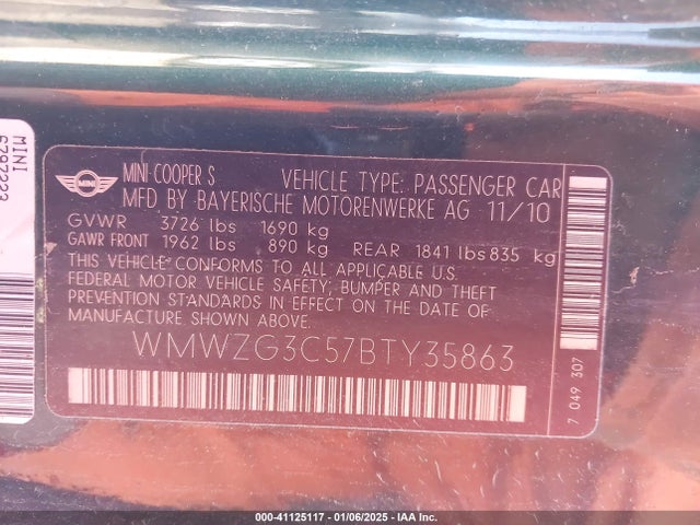 2011 MINI COOPER S CLUBMAN WMWZG3C57BTY35863 Photo 8