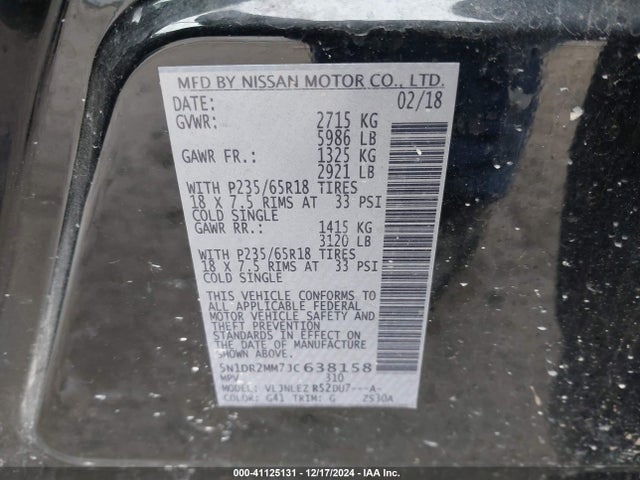 5N1DR2MM7JC638158 Nissan Pathfinder Sv