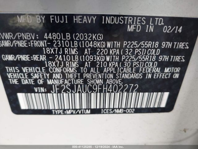 JF2SJAUC9FH402272 Subaru Forester 2.5i Touring