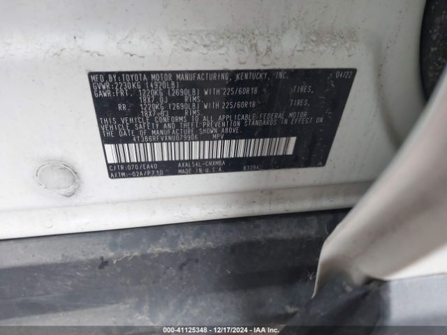 4T3B6RFVXNU079906 Toyota Rav4 Hybrid Xle Premium
