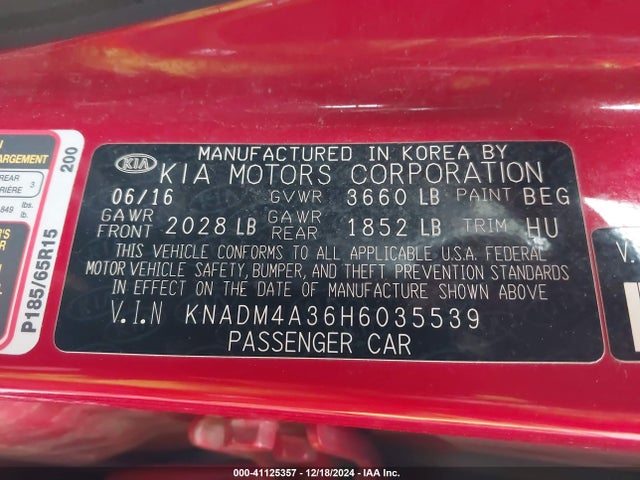 KIA RIO LX 2017 KNADM4A36H6035539 Image 9