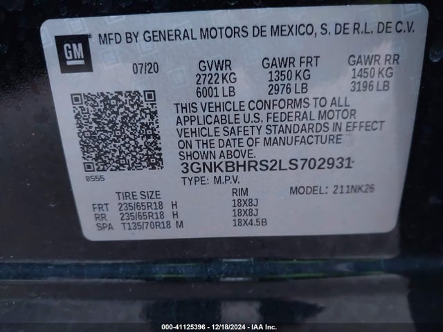 3GNKBHRS2LS702931 Chevrolet Blazer Awd 2lt