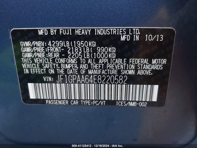 Subaru Impreza 2.0i 2014 JF1GPAA64E8220582 Image 9