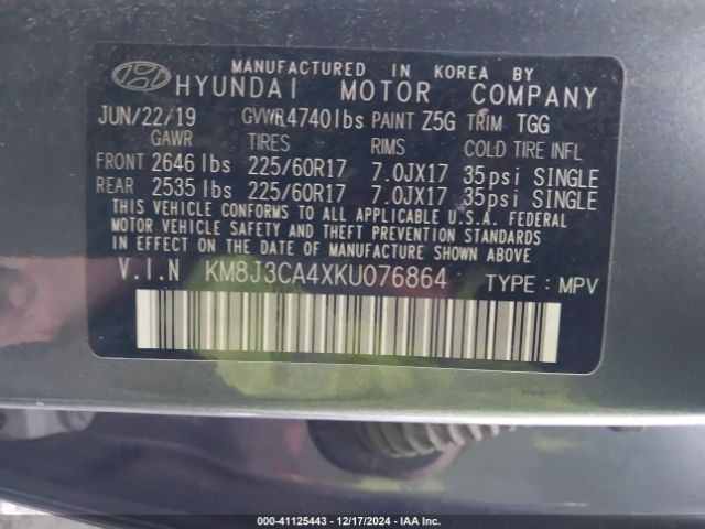 KM8J3CA4XKU076864 Hyundai Tucson Value