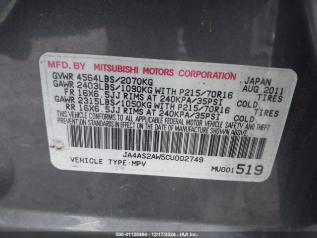 2012 MITSUBISHI OUTLANDER JA4AS2AW5CU002749 Photo 8