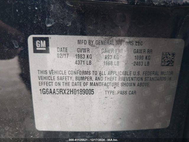 1G6AA5RX2H0189005 Cadillac Ats Standard
