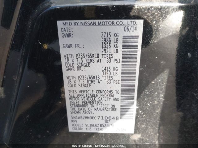 5N1AR2MM0EC710648 Nissan Pathfinder Sl