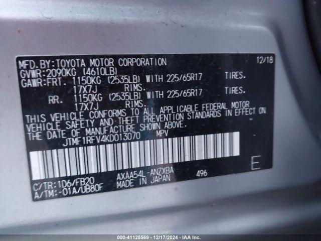 JTMF1RFV4KD013070 Toyota RAV4 LE