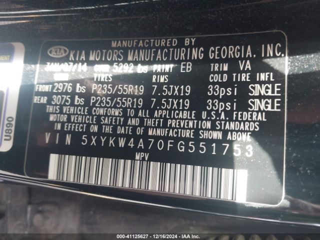 5XYKW4A70FG551753 KIA Sorento Limited V6