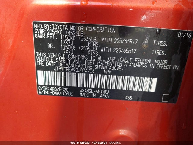 Toyota Rav4 Xle 2016 JTMWFREV9GJ074703 Image 9