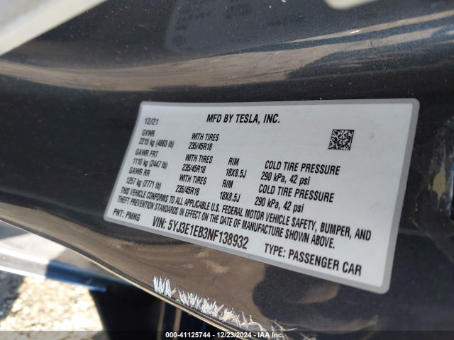 2022 TESLA MODEL 3 5YJ3E1EB3NF138932 Photo 8