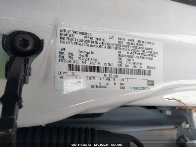1FADP3K25JL315752 Ford FOCUS SE