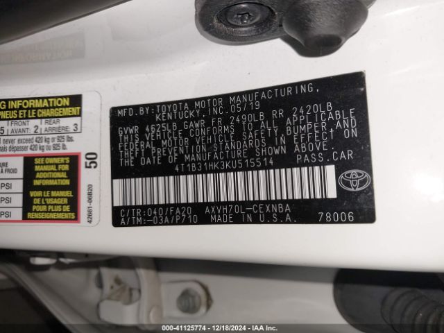 4T1B31HK3KU515514 Toyota Camry Hybrid Le