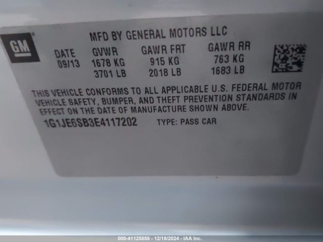 1G1JE6SB3E4117202 Chevrolet Sonic Ltz Auto