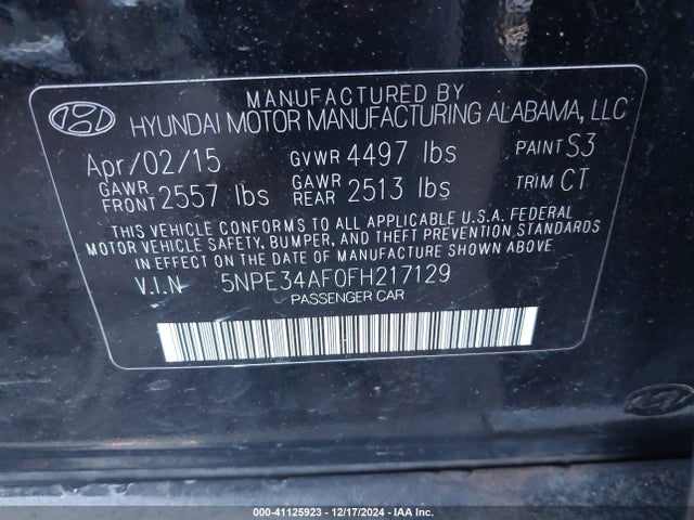 Hyundai Sonata Sport 2015 5NPE34AF0FH217129 Image 9